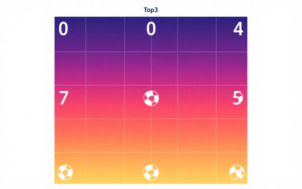 比分概率热力图示意:以0-0到4-4构建矩阵并标出Top3比分